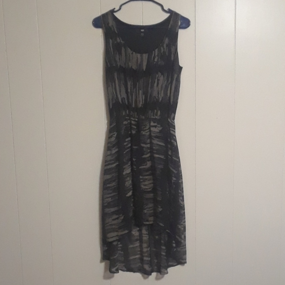 High low, dark beige and black paint stroke dress